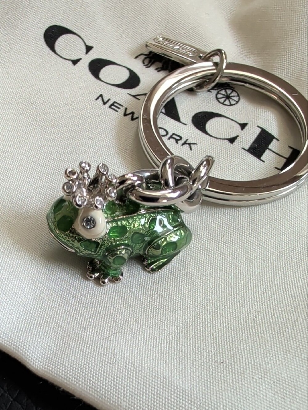 Coach Frog Prince Enameled Keychain With Swarovski Crystals (92448) EUC